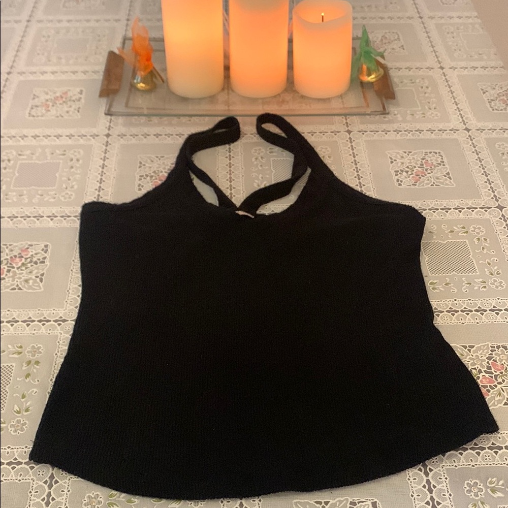Free People Black Crop Backless Tank Top